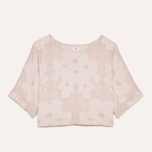 Aritzia Wilfred light pink cropped embroidered chiffon blouse